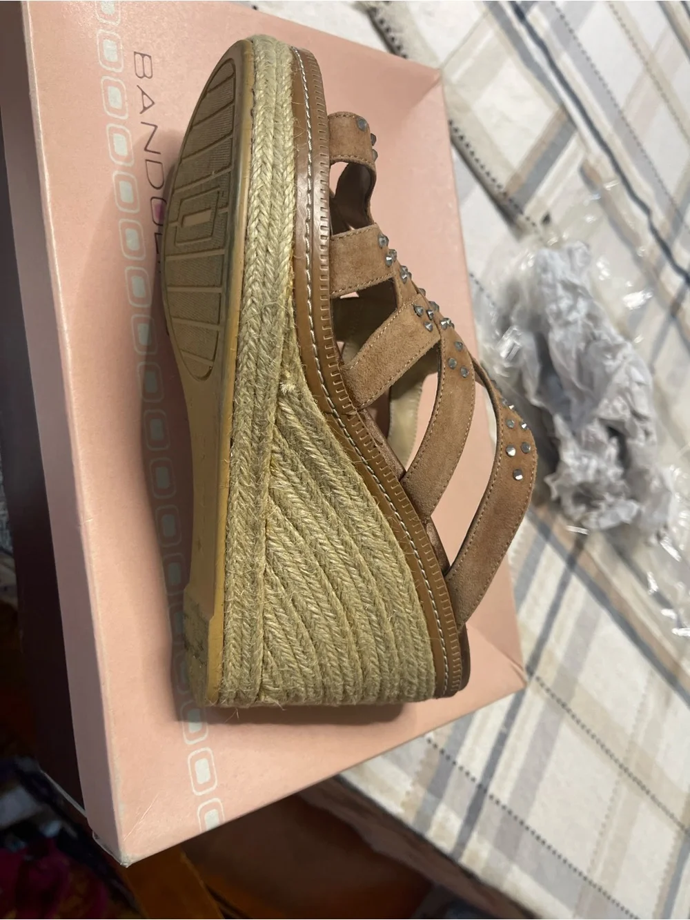 Bandolino Studded Brown Suede Wedge Sandals